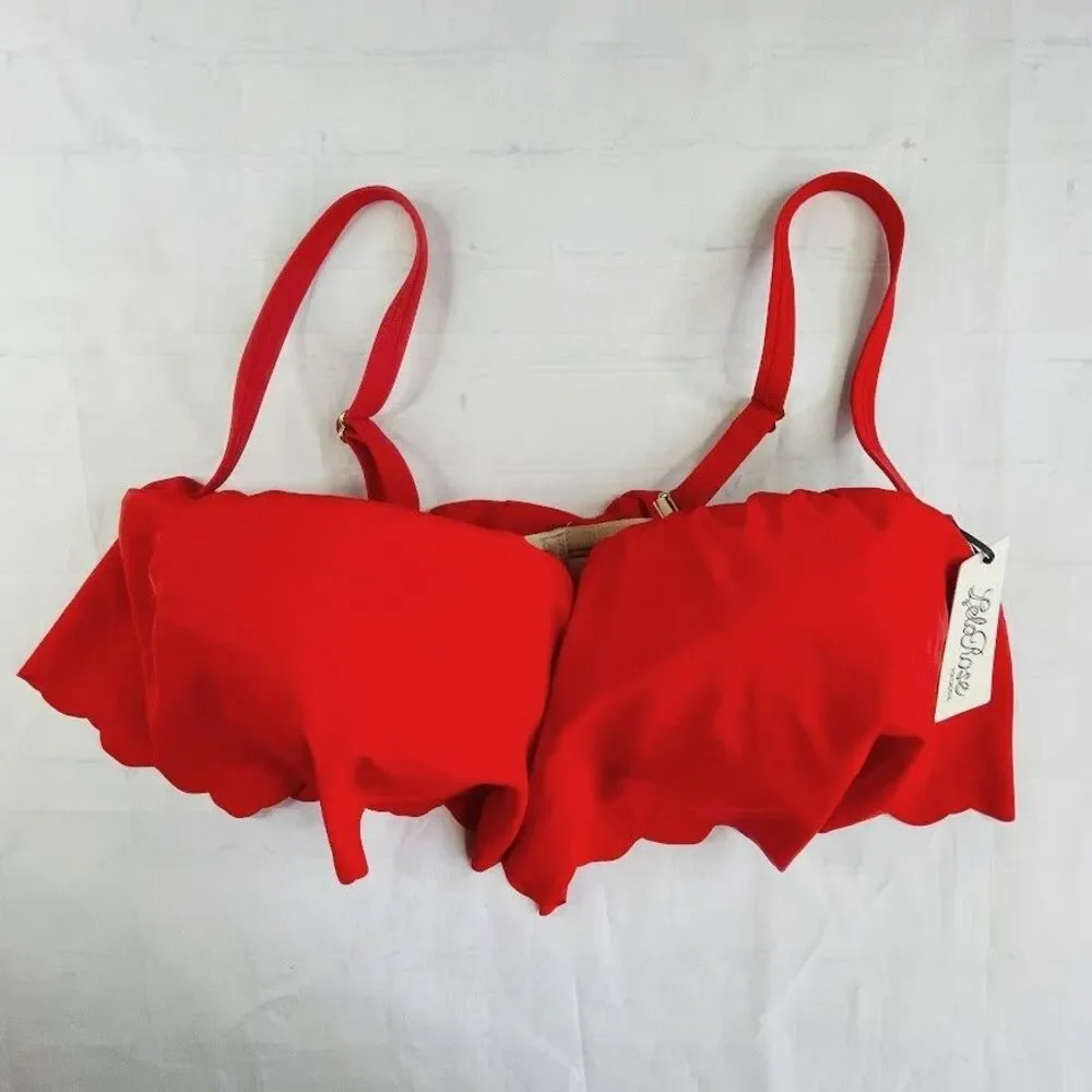 Lane Bryant Lela Rose Bikini Top Womens Size 42DD Red Scallop Swim Bra NEW!